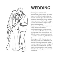 Drawing line art doodle wedding, bride, couple, love, celebration, romantic. Outline wedding.