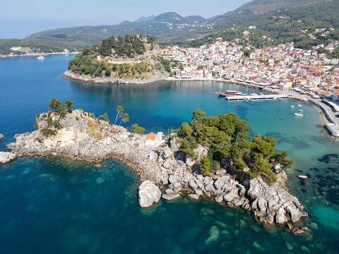 Drone view at the touristic village of Parga in Greece © fotoember