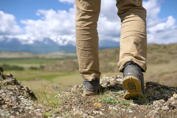 hiking boots in the mountains