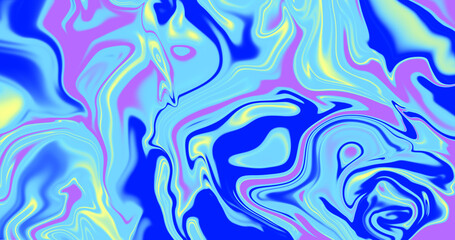 Flowing bright aquatic acrylic paint fluid background with yellow, blue and purple colour moving