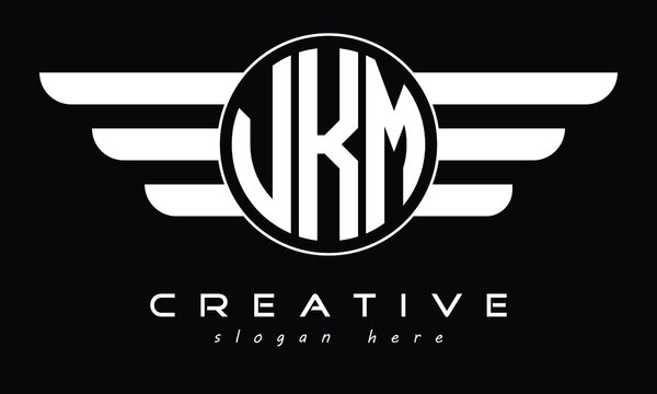 VKM three letter circle with wings logo design vector template. wordmark logo | emblem logo | monogram logo | initial letter logo | typography logo | business logo | minimalist logo |	
