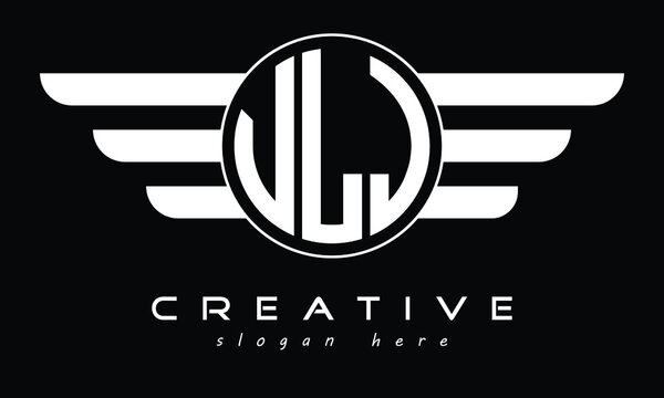 VLJ three letter circle with wings logo design vector template. wordmark logo | emblem logo | monogram logo | initial letter logo | typography logo | business logo | minimalist logo |	