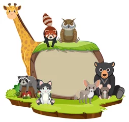 Wild animals with blank board template © blueringmedia