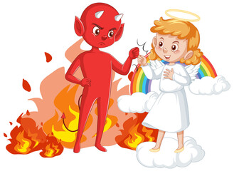 Devil and angel cartoon character on white background
