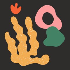 Poster with abstract plant and figures. Inspired by Henri Matisse. Flat vector illustration, hand drawn cartoon.