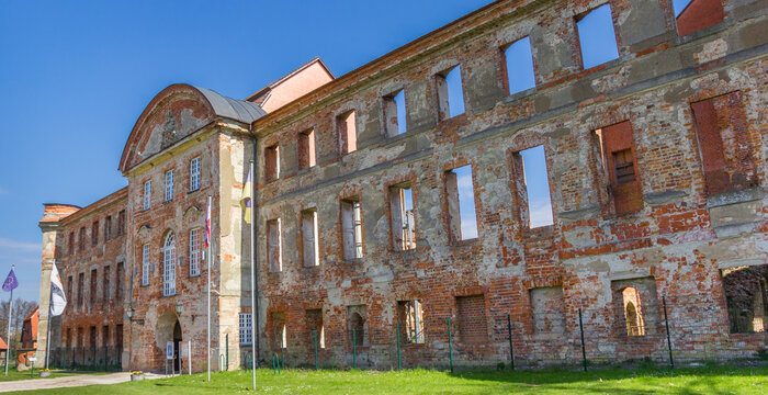Panorama of the facade of the historic monastery in Dargun, Germany