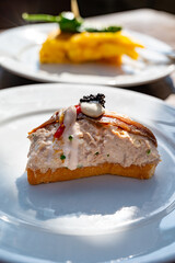 Typical snack in bars of Basque Country and Navarre, pinchos or pinxtos, small slices of bread upon which ingredient or mixture of ingredients is placed, San Sebastian, Spain
