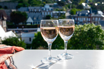 Two glasses with rose d'anjou wine from Loire valley, France