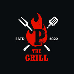 Grill Fire Alphabet P Logo