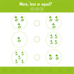  Choose more, less or equal. Count  snake. Learning counting and algebra kids activity.