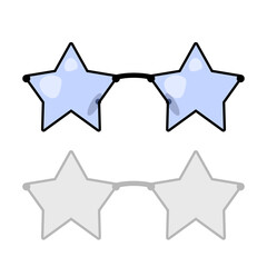 Vector illustration of star shape glasses with black frame and blue glass on a white background with shadow.