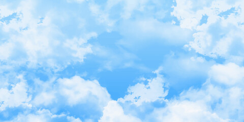 Blue skies with white clouds background. Romantic sky. Abstract nature background of romantic summer blue sky with fluffy clouds. Beautiful puffy clouds in bright blue sky in day sunlight.><