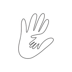 Holding Hand of child in hand of adult vector monoline logo. World Father Day. Symbol of care, kindness, family, children, parents, baby