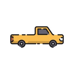 Fototapeta na wymiar Cute Yellow Truck Car Flat Design Cartoon for Shirt, Poster, Gift Card, Cover, Logo, Sticker and Icon.