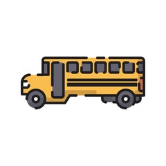 Cute Yellow School Bus Car Flat Design Cartoon for Shirt, Poster, Gift Card, Cover, Logo, Sticker and Icon.