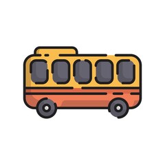 Cute Orange Bus Flat Design Cartoon for Shirt, Poster, Gift Card, Cover, Logo, Sticker and Icon.