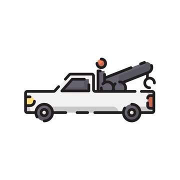 Cute White Tow Truck Car Flat Design Cartoon for Shirt, Poster, Gift Card, Cover, Logo, Sticker and Icon.