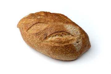 fresh homemade bread on white background, side view