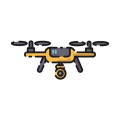 Cute Yellow Drone Flat Design Cartoon for Shirt, Poster, Gift Card, Cover, Logo, Sticker and Icon.