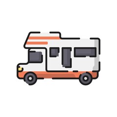 Cute White Van Travel Car Flat Design Cartoon for Shirt, Poster, Gift Card, Cover, Logo, Sticker and Icon.