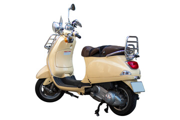Yellow Retro Motorcycle, scooter.  Isolated on white background. 
