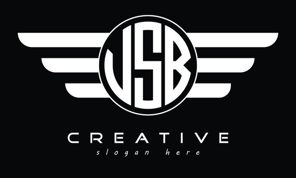 VSB three letter circle with wings logo design vector template. wordmark logo | emblem logo | monogram logo | initial letter logo | typography logo | business logo | minimalist logo |	