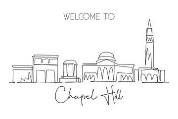 Single continuous line drawing of Chapel Hill city skyline, North Carolina. Famous city for wall decor print. World travel concept. Editable stroke modern one line draw design vector illustration