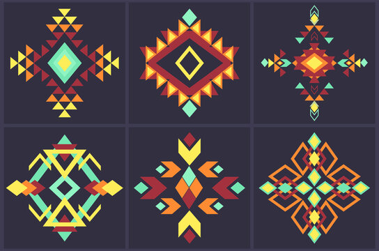 Vector tribal elements, ethnic collection, aztec style, tribal art, colorful tribal design. Perfect for your design, banners, posters, cards.