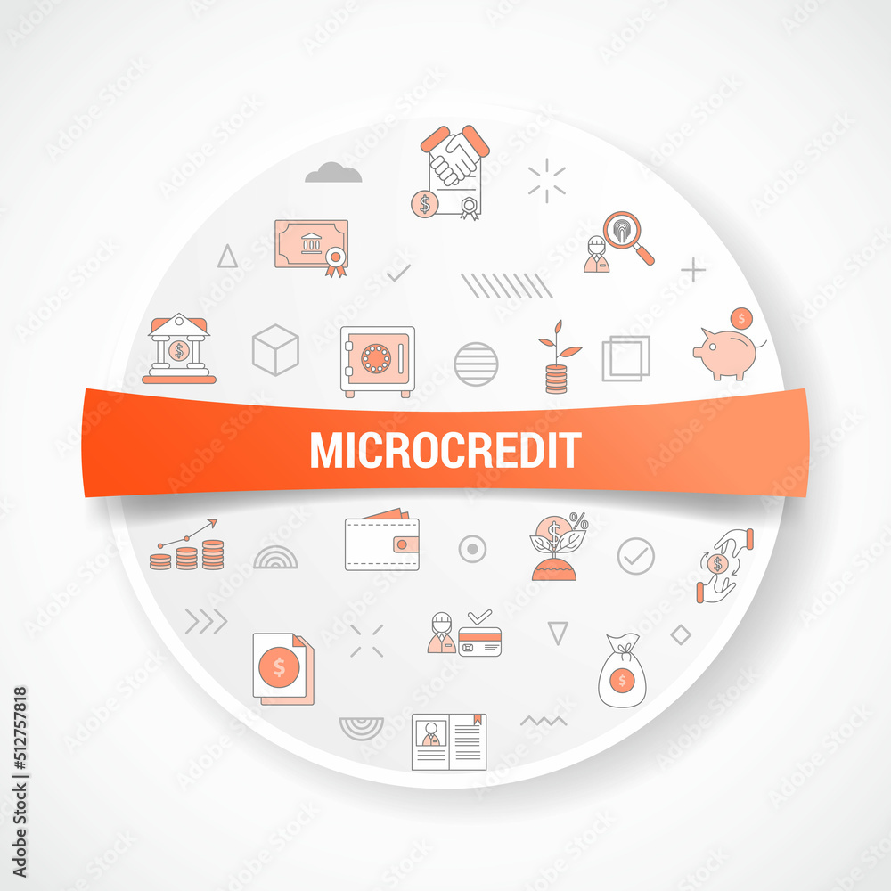 Poster microcredit concept with icon concept with round or circle shape for badge