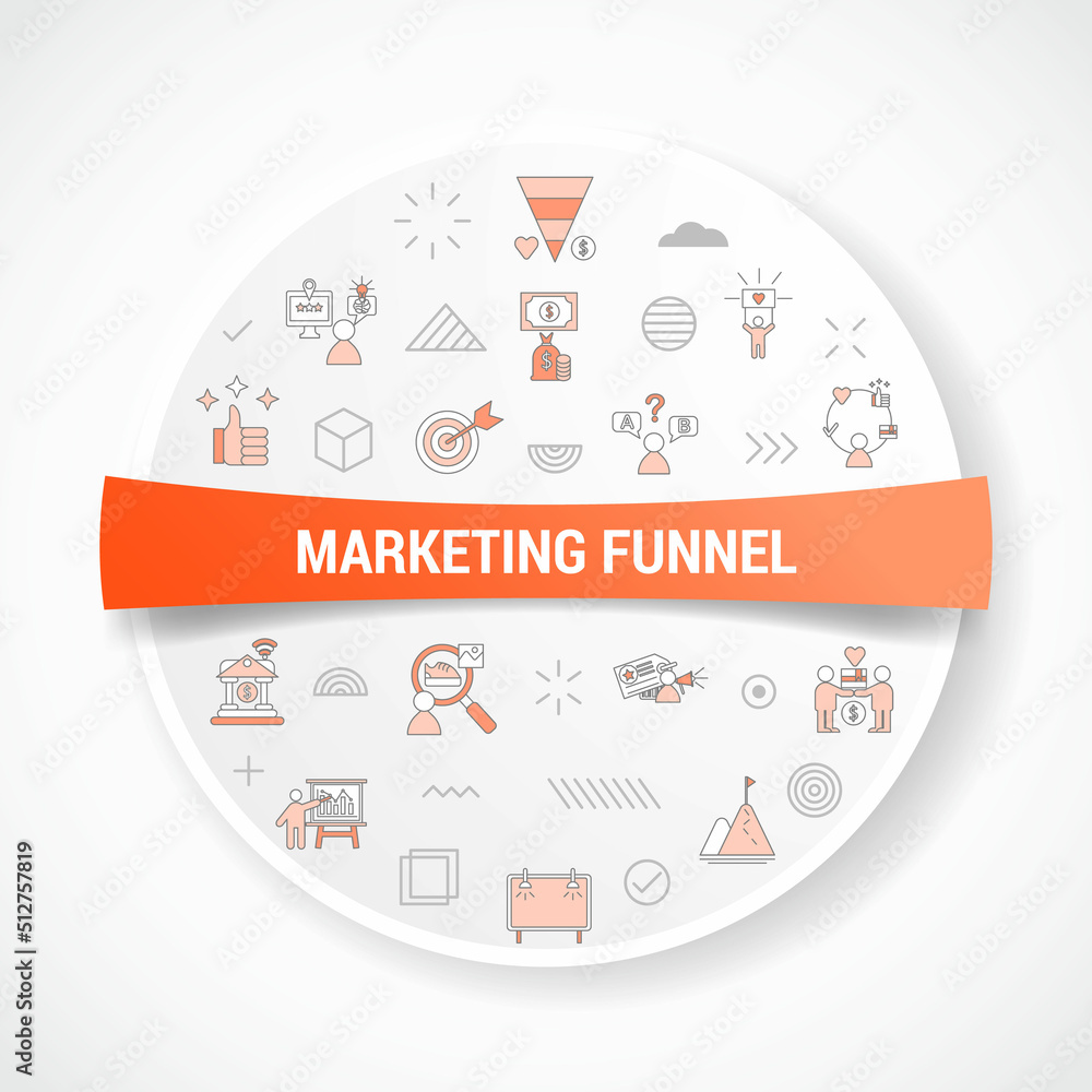 Poster marketing funnel concept with icon concept with round or circle shape for badge