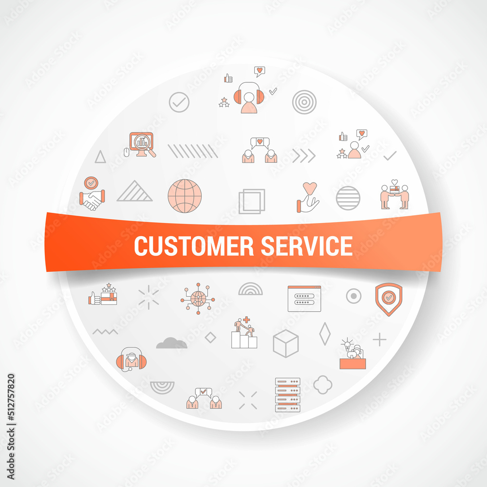 Poster customer service concept with icon concept with round or circle shape for badge