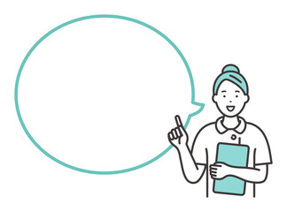 若い女性看護師と吹き出し　メッセージ用スペース