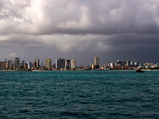 Naklejka premium Beach town with rain. Fortaleza city, Brazil.