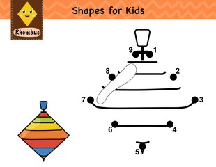 Dot to dot game for kids. Connect the dots and draw a cute whirligig. Learning rhombus shape activity page. Vector illustration