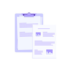 Flat vector illustration of clipboard with document. Concept of planning, survey, quiz, to-do list or agreement, webinar or online education.