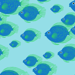 Meditative seamless pattern with swimming fish