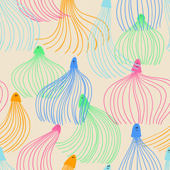Meditative seamless pattern with jellyfish - 512762054