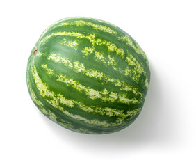 Big green watermelon top view, isolated on white background. File contains a path to isolation.