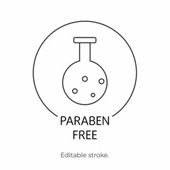 Paraben free icon symbol. Editable stroke. Vector stock illustration isolated on white background for packaging design in beauty industry. 