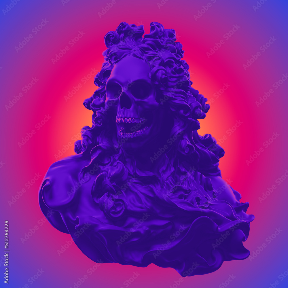 Aufkleber concept illustration 3d rendering of baroque veiled black scary figure with skull face and silver sh