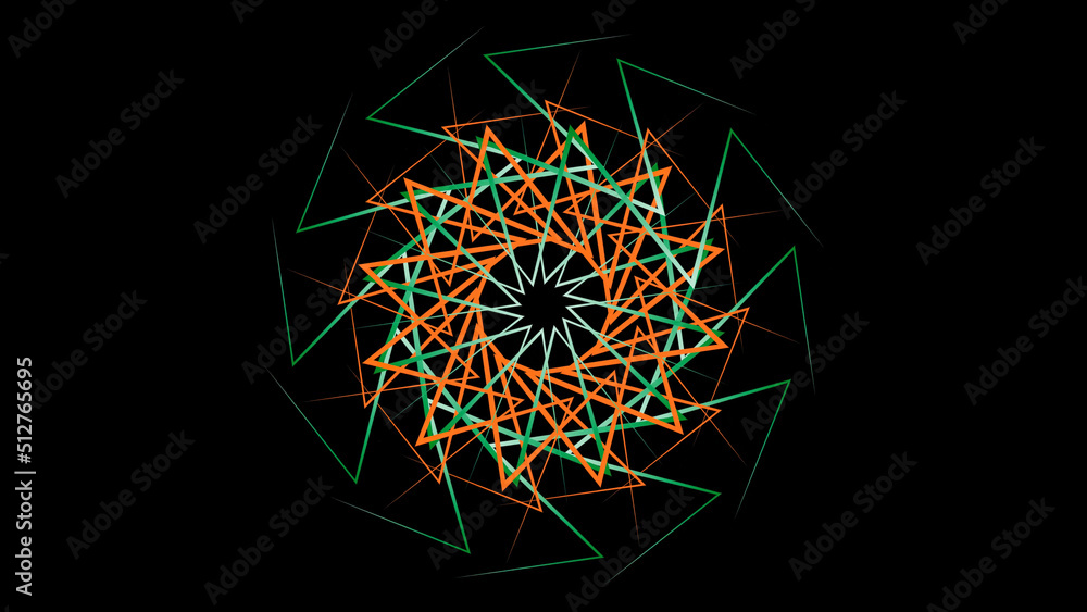 Poster hypnotic circular pattern of colored geometric lines on black background. stock animation. beautiful