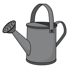 Realistic Metal Watering Can with shadow. Cartoon grey garden watering can isolated on white background. Gardening tool to water the plants and flowers. Garden inventory, watering can in flat style.