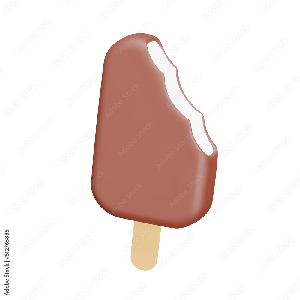 Poster Ice cream on a stick with a bite 3d icon. Isolated object on a transparent background