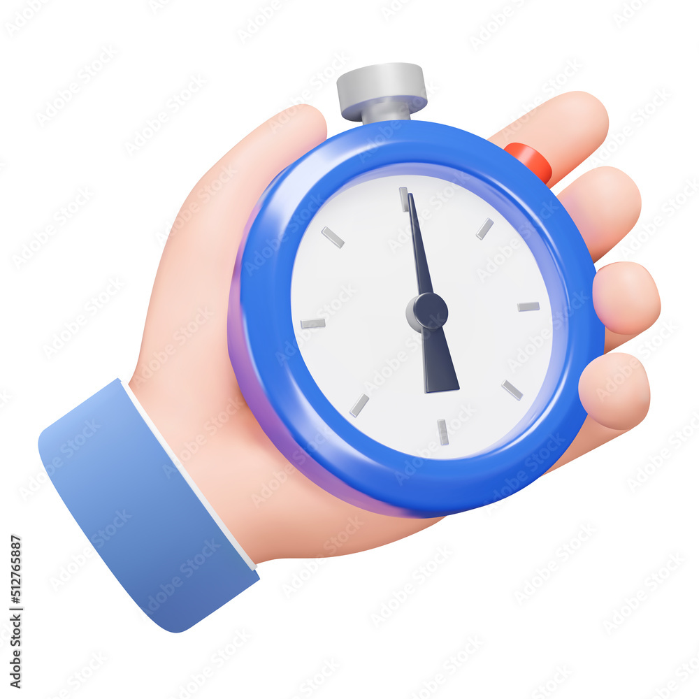 Poster stopwatch 3d icon. device for measuring time in the hand. isolated object on a transparent backgroun