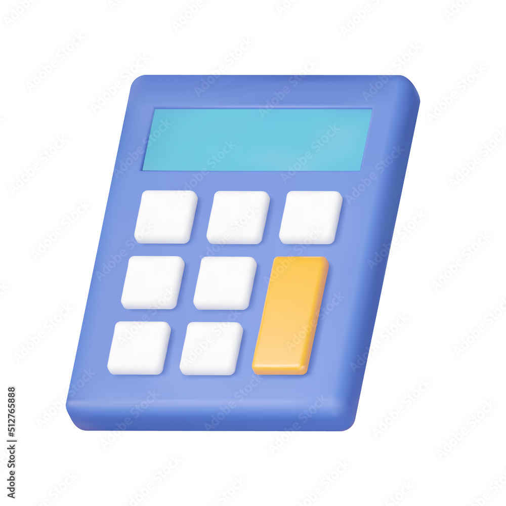 Poster calculator 3d icon. blue calculator with white buttons. isolated object on a transparent background