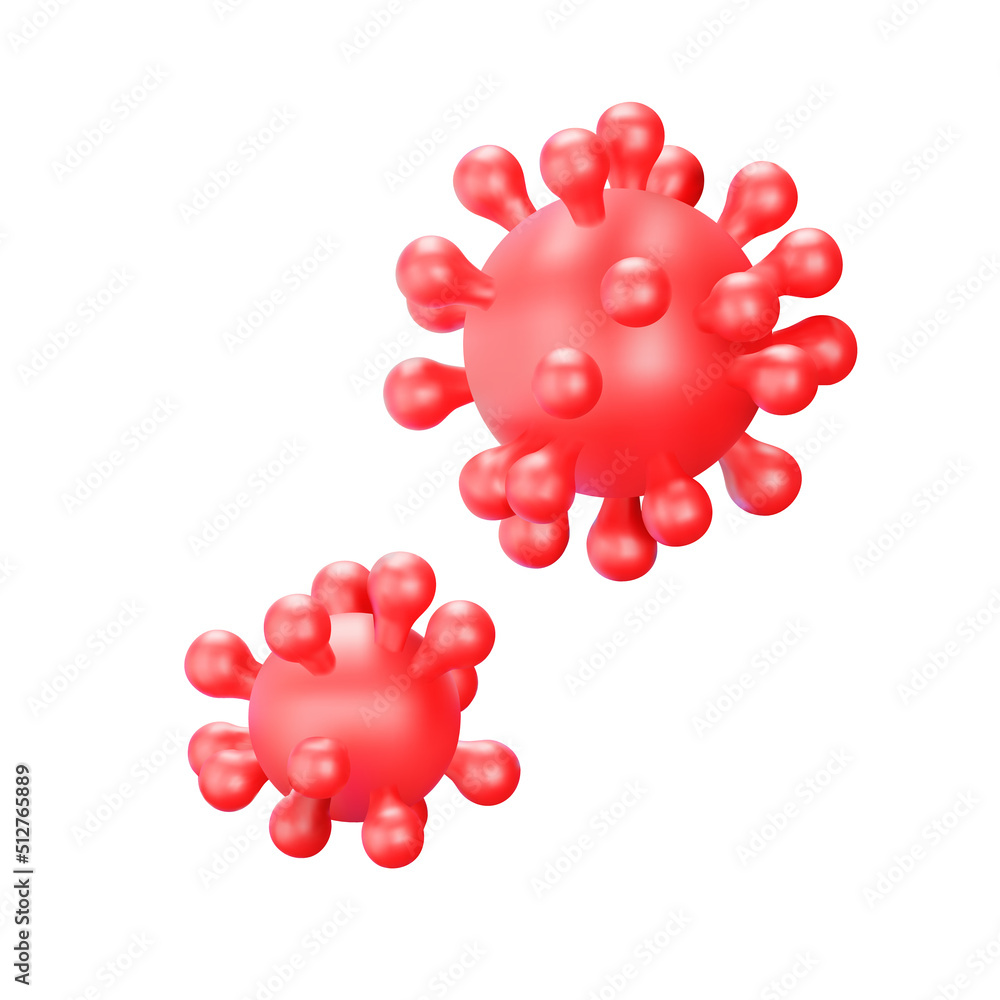 Poster virus 3d icon. red round virus covered with spikes. isolated object on a transparent background