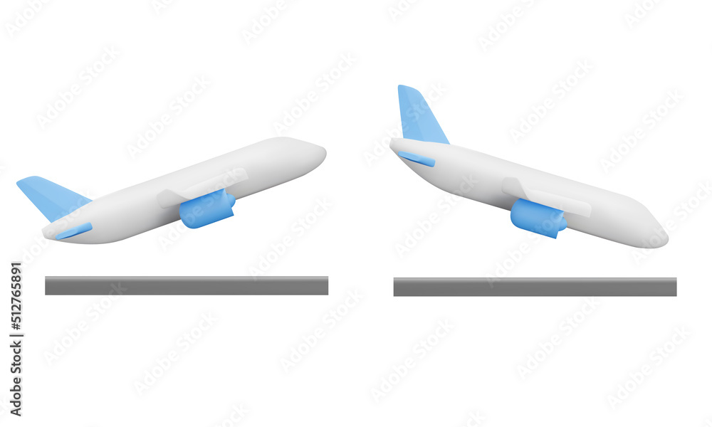 Poster airplane takeoff and landing 3d icon. isolated object on a transparent background