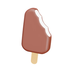 Ice cream on a stick with a bite 3d icon. Isolated object on a transparent background