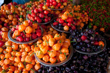 Chilli peppers in a street market, Salvador de bahía, Brazil - stock photo