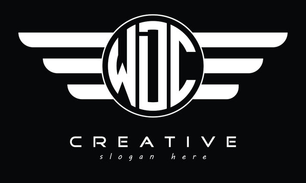 WDC three letter circle with wings logo design vector template. wordmark logo | emblem logo | monogram logo | initial letter logo | typography logo | business logo | minimalist logo |	